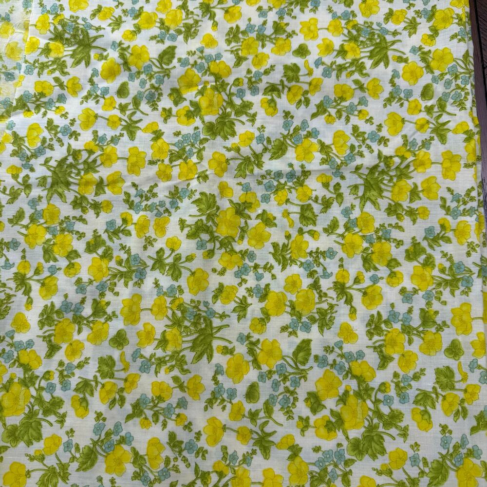 Vintage yellow floral light weight voile fabric yardage